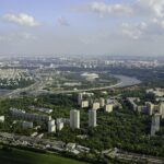 Panoramic view on Moscow. Footage. Ministry of foreign Affairs. Russia. View from above