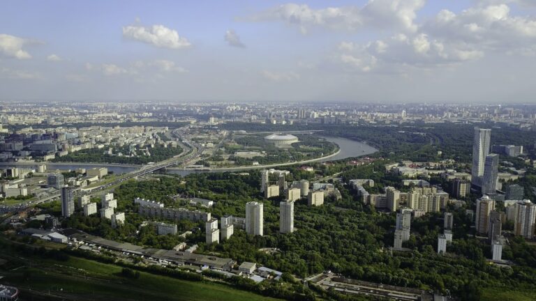 Panoramic view on Moscow. Footage. Ministry of foreign Affairs. Russia. View from above